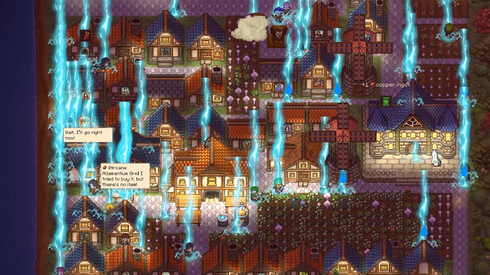Official Creator Chronicles gameplay showing the pixel-art village